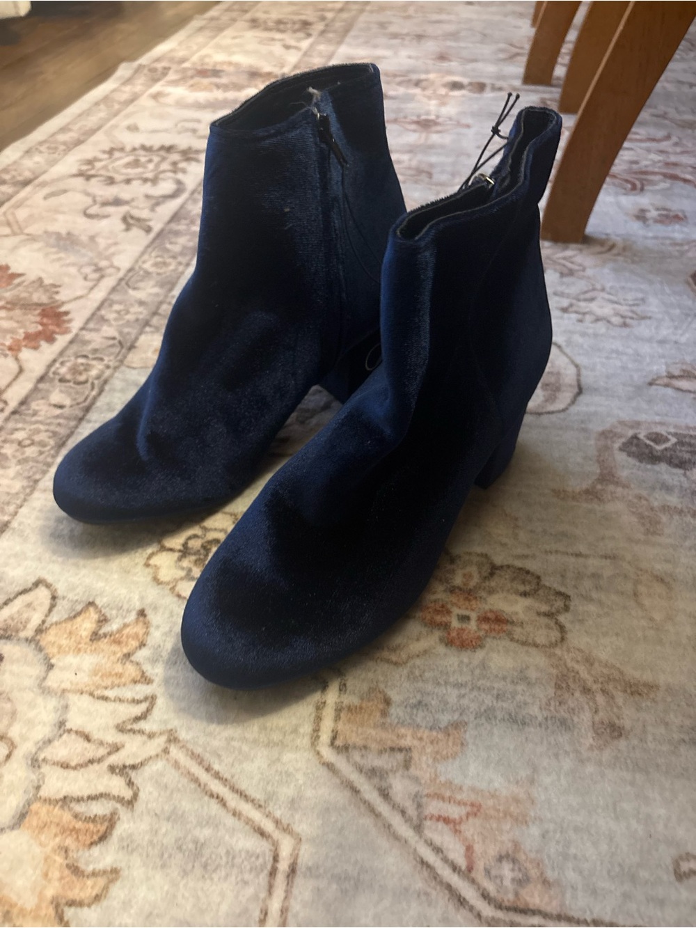 Rebel by Zigi Women's Navy Velvet Ankle Boots - Classic Block Heel